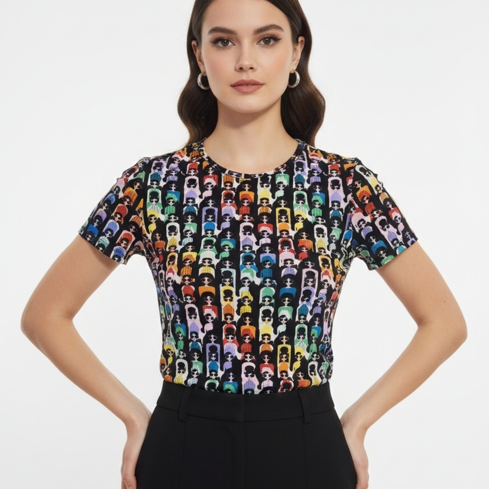 Alice + Olivia Multicolor Graphic Short Sleeve Top